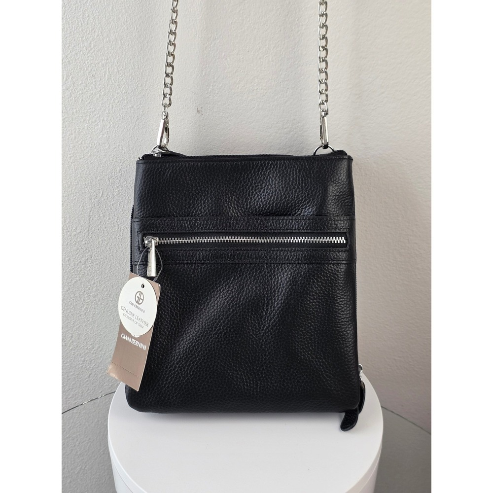 Giani Bernini Black Pebble Leather Softy Core Crossbody Bag Chain Strap New
